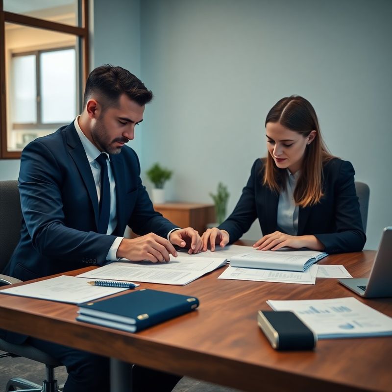 Doi profesioniști analizează documente de due diligence